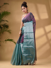 Load image into Gallery viewer, Teal And Purple Tissue Handwoven Soft Saree