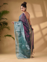 Load image into Gallery viewer, Teal And Purple Tissue Handwoven Soft Saree