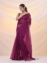 Load image into Gallery viewer, Magenta Cotton Blend Saree With Sequin Work