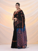 Load image into Gallery viewer, Black Cotton Blend Saree With Nakshi Designs