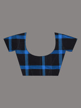 Load image into Gallery viewer, Blue And Black Cotton Handspun Soft Saree With Stripes Borders