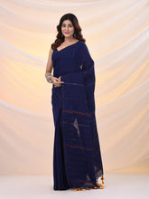 Load image into Gallery viewer, Blue Cotton Handspun Soft Saree With Stripe Pattern