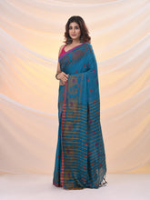 Load image into Gallery viewer, Sapphire Blue Cotton Handspun Saree With Woven Nakshi Borders
