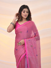 Load image into Gallery viewer, Pink Tissue Cotton Handspun Soft Saree With Stripes Pallu