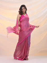 Load image into Gallery viewer, Pink Tissue Cotton Handspun Soft Saree With Stripes Pallu