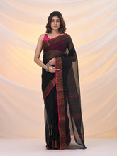 Load image into Gallery viewer, Black Pure Cotton Tant Saree With Woven Designs