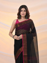 Load image into Gallery viewer, Black Pure Cotton Tant Saree With Woven Designs