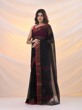 Load image into Gallery viewer, Black Pure Cotton Tant Saree With Woven Designs