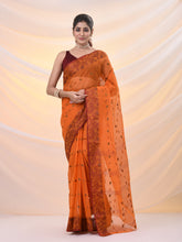 Load image into Gallery viewer, Orange Pure Cotton Tant Saree With Woven Designs