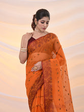 Load image into Gallery viewer, Orange Pure Cotton Tant Saree With Woven Designs