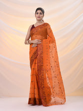 Load image into Gallery viewer, Orange Pure Cotton Tant Saree With Woven Designs