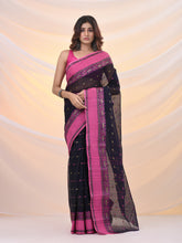 Load image into Gallery viewer, Navy Blue Pure Cotton Tant Saree With Woven Designs