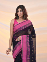 Load image into Gallery viewer, Navy Blue Pure Cotton Tant Saree With Woven Designs