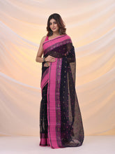 Load image into Gallery viewer, Navy Blue Pure Cotton Tant Saree With Woven Designs