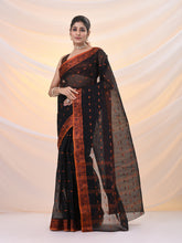 Load image into Gallery viewer, Black Pure Cotton Tant Saree With Woven Designs