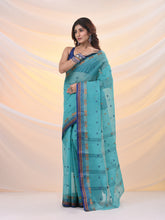 Load image into Gallery viewer, Sea Green Pure Cotton Tant Saree With Woven Designs
