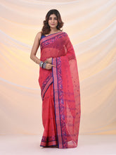 Load image into Gallery viewer, Punch Pink Pure Cotton Tant Saree With Woven Designs