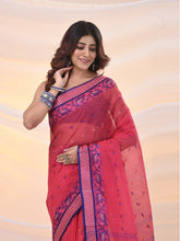 Load image into Gallery viewer, Punch Pink Pure Cotton Tant Saree With Woven Designs