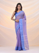 Load image into Gallery viewer, Violet Pure Cotton Tant Saree With Woven Designs