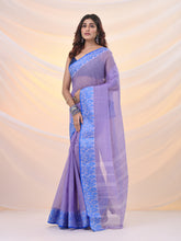 Load image into Gallery viewer, Violet Pure Cotton Tant Saree With Woven Designs