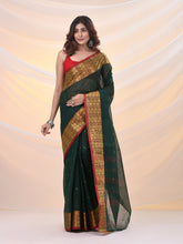 Load image into Gallery viewer, Dark Green Pure Cotton Tant Saree With Zari Border