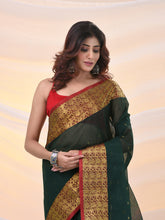 Load image into Gallery viewer, Dark Green Pure Cotton Tant Saree With Zari Border