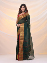 Load image into Gallery viewer, Dark Green Pure Cotton Tant Saree With Zari Border