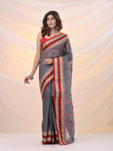 Load image into Gallery viewer, Grey Pure Cotton Tant Saree With Woven Designs