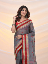 Load image into Gallery viewer, Grey Pure Cotton Tant Saree With Woven Designs