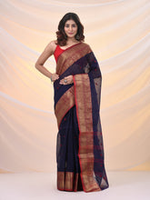 Load image into Gallery viewer, Navy Blue Pure Cotton Tant Saree With Zari Border