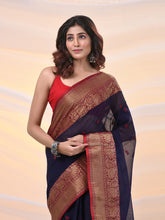 Load image into Gallery viewer, Navy Blue Pure Cotton Tant Saree With Zari Border
