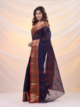 Load image into Gallery viewer, Navy Blue Pure Cotton Tant Saree With Zari Border