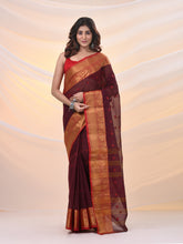 Load image into Gallery viewer, Dark Red Pure Cotton Tant Saree With Zari Border