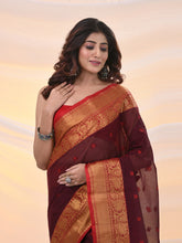 Load image into Gallery viewer, Dark Red Pure Cotton Tant Saree With Zari Border