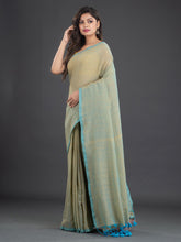 Load image into Gallery viewer, Olive Green & Blue Cotton Saree