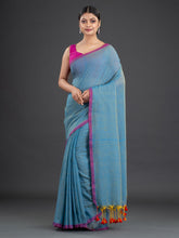 Load image into Gallery viewer, Blue & Pink Woven Design Cotton Saree