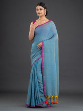 Load image into Gallery viewer, Blue & Pink Woven Design Cotton Saree