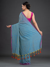 Load image into Gallery viewer, Blue & Pink Woven Design Cotton Saree