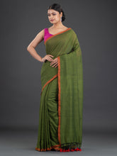 Load image into Gallery viewer, Green & Red Cotton Saree