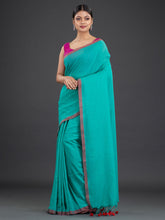 Load image into Gallery viewer, Sea Green Woven Design Cotton Saree