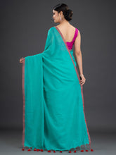 Load image into Gallery viewer, Sea Green Woven Design Cotton Saree