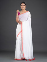 Load image into Gallery viewer, White & Red Cotton Saree