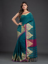 Load image into Gallery viewer, Teal & Gold-Toned Cotton Saree