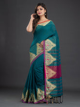 Load image into Gallery viewer, Teal & Gold-Toned Cotton Saree
