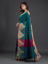 Load image into Gallery viewer, Teal & Gold-Toned Cotton Saree