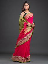 Load image into Gallery viewer, Pink & Green Cotton Saree