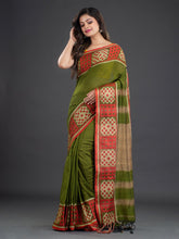 Load image into Gallery viewer, Green & Red Cotton Saree