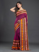 Load image into Gallery viewer, Fuchsia & Orange Woven Design Cotton Saree