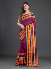 Load image into Gallery viewer, Fuchsia & Orange Woven Design Cotton Saree