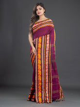 Load image into Gallery viewer, Fuchsia & Orange Woven Design Cotton Saree